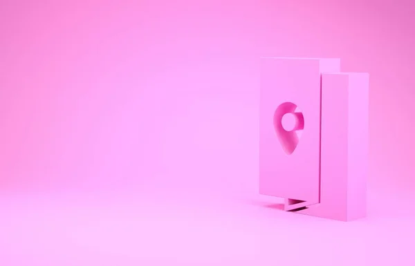 Ροζ εξώφυλλο βιβλίο ταξιδιωτικό οδηγό εικονίδιο απομονώνονται σε ροζ φόντο. Μινιμαλιστική έννοια. 3D απεικόνιση 3d καθιστούν — Φωτογραφία Αρχείου