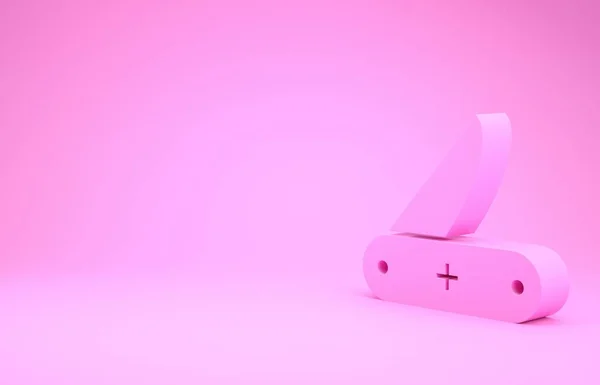 Icono de navaja suiza rosa aislado sobre fondo rosa. Navaja multiusos y multiusos. Herramienta multifuncional. Concepto minimalista. 3D ilustración 3D render —  Fotos de Stock