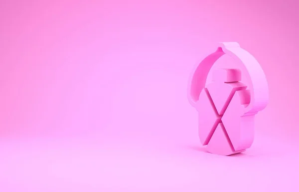 Розовая фляга бутылки воды значок изолирован на розовом фоне. Туристическая фляжка. Кувшин с водой в кампании. Концепция минимализма. 3D-рендеринг — стоковое фото
