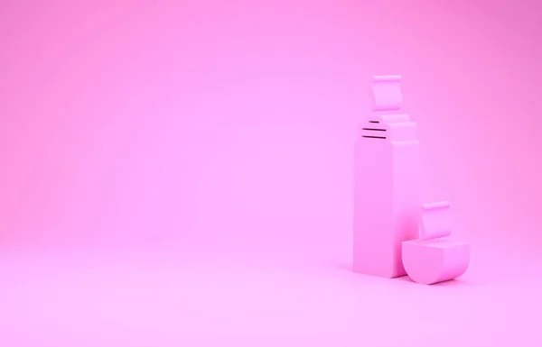 Розовый термос контейнер значок изолирован на розовом фоне. Значок термофляжки. Оборудование для кемпинга и походов. Концепция минимализма. 3D-рендеринг — стоковое фото