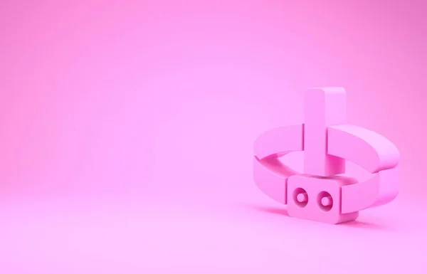 Ícone de lanterna cabeça rosa isolado no fundo rosa. lanterna de cabeça turística. Luz de campismo. Conceito de minimalismo. 3D ilustração 3D render — Fotografia de Stock