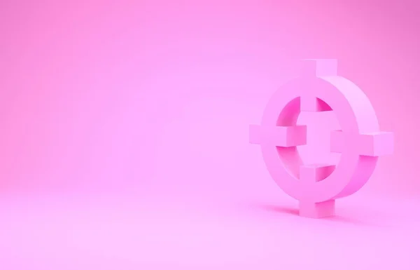 Pink Target άθλημα για γυρίσματα εικονίδιο του ανταγωνισμού απομονώνονται σε ροζ φόντο. Καθαρός στόχος με αριθμούς για σκοπευτήριο ή σκοποβολή. Μινιμαλιστική έννοια. 3D απεικόνιση 3d καθιστούν — Φωτογραφία Αρχείου
