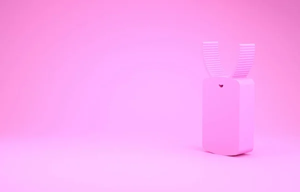 핑크 색 배경에 고립된 분홍색 군견 태그 아이콘. 아이디 태그 아이콘. 군 사인회. 최소성 개념. 3D 일러스트 3D 렌더링 — 스톡 사진