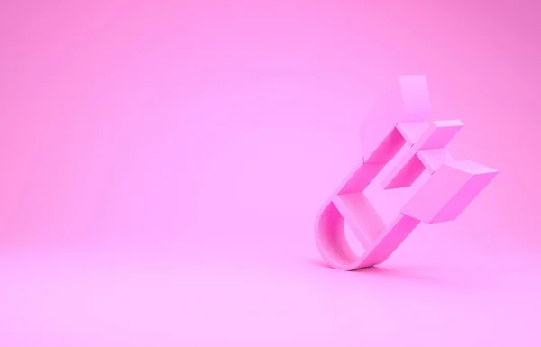 Иконка бомбы розового цвета выделена на розовом фоне. Ракетная бомба падает. Концепция минимализма. 3D-рендеринг — стоковое фото