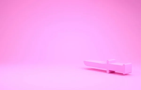 핑크 군사용 칼 아이콘이 핑크 색 배경에서 분리되었습니다. 미니멀리즘의 개념입니다. 3d 삽화 3D 렌더링 — 스톡 사진
