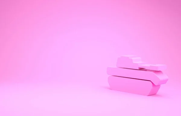 Ícone de tanque militar rosa isolado no fundo rosa. Conceito de minimalismo. 3D ilustração 3D render — Fotografia de Stock