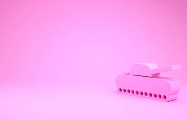Ícone de tanque militar rosa isolado no fundo rosa. Conceito de minimalismo. 3D ilustração 3D render — Fotografia de Stock
