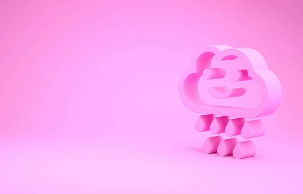 Nuage rose avec icône de pluie isolée sur fond rose. Précipitation de nuages de pluie avec gouttes de pluie. Concept de minimalisme. Illustration 3D rendu 3D — Photo