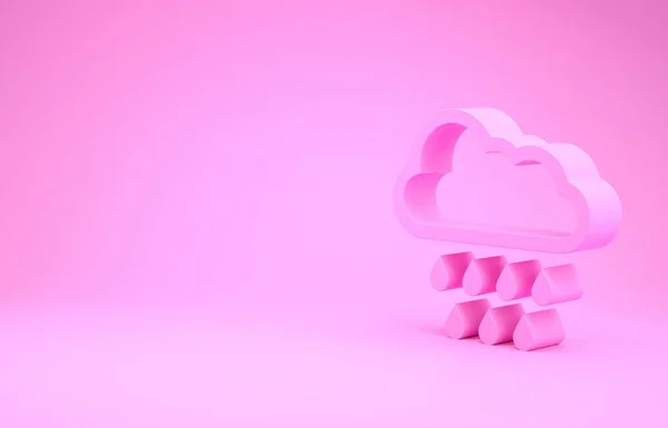 Pink Cloud with rain icon isolated on pink background. Rain cloud precipitation with rain drops. Minimalism concept. 3d illustration 3D render — Stock Photo, Image