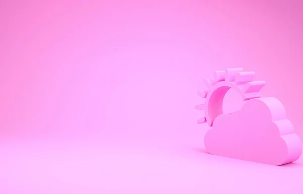 Розовое солнце и иконка погоды облака изолированы на розовом фоне. Концепция минимализма. 3D-рендеринг — стоковое фото