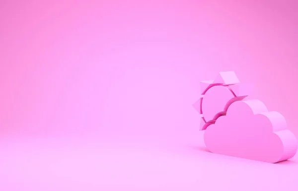Różowe Słońce i chmury ikona pogody izolowane na różowym tle. Koncepcja minimalizmu. Ilustracja 3d — Zdjęcie stockowe