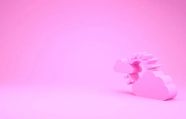 Рожеве Сонце і ікона хмарної погоди ізольовані на рожевому тлі. Концепція мінімалізму. 3d Illustrated 3d render — стокове фото