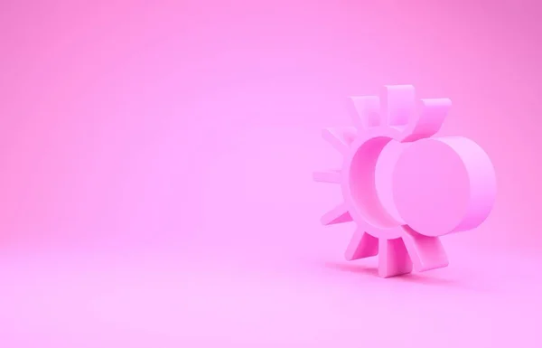 Rosa Eclissi dell'icona del sole isolato su sfondo rosa. Eclissi sonar totale. Concetto minimalista. Illustrazione 3d rendering 3D — Foto Stock