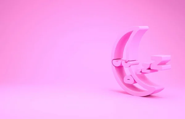 Icono de luna rosa aislado sobre fondo rosa. Señal de noche nublada. Sueños del sueño símbolo. Señal de la noche o la cama. Concepto minimalista. 3D ilustración 3D render — Foto de Stock