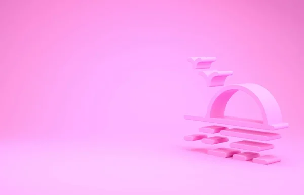 Pink Sunset icon isolated on pink background. Minimalism concept. 3d illustration 3D render