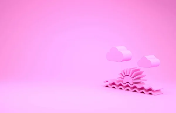 Pink Sunset icon isolated on pink background. Minimalism concept. 3d illustration 3D render