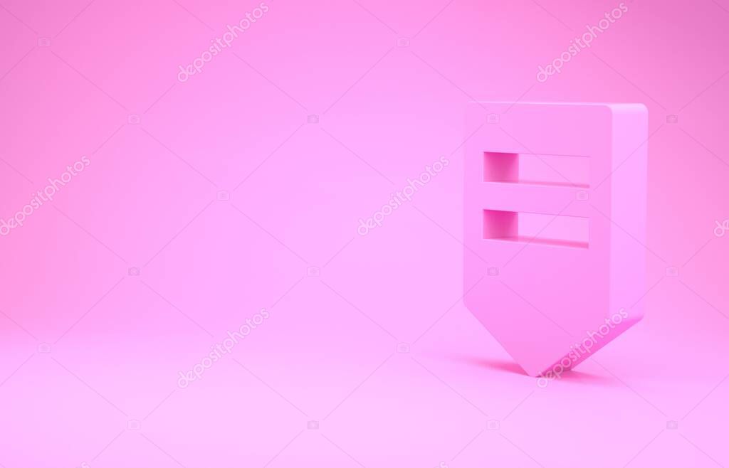 Pink Chevron icon isolated on pink background. Military badge sign. Minimalism concept. 3d illustration 3D render