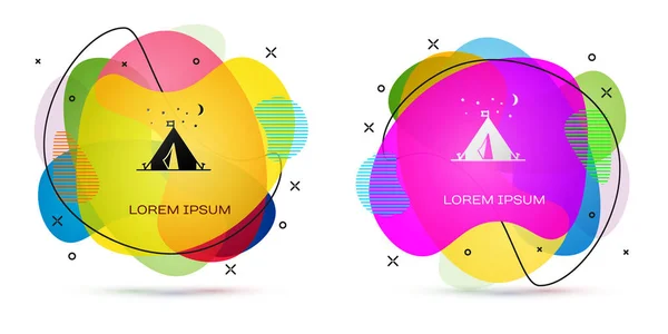 Colore Tenda turistica con icona della bandiera isolata su sfondo bianco. Simbolo campeggio. Bandiera astratta con forme liquide. Illustrazione vettoriale — Vettoriale Stock