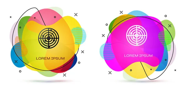 Radar couleur avec des cibles sur le moniteur dans l'icône de recherche isolé sur fond blanc. Système de recherche militaire. Sonar de la Marine. Bannière abstraite aux formes liquides. Illustration vectorielle — Image vectorielle