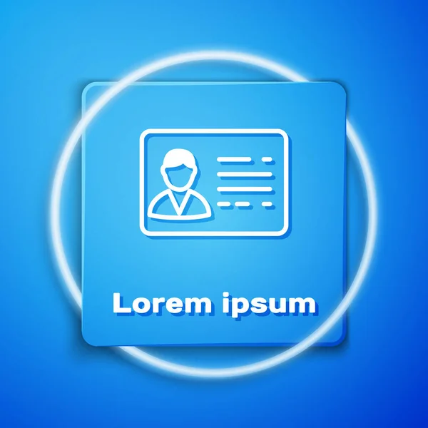 Значок білої лінії ідентифікації ізольовано на синьому фоні. Він може бути використаний для презентації, ідентифікації компанії, реклами. Блакитна квадратна кнопка. Векторна ілюстрація — стоковий вектор