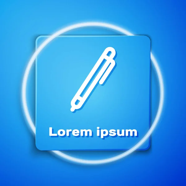 Icono de línea White Pen aislado sobre fondo azul. Botón cuadrado azul. Ilustración vectorial — Archivo Imágenes Vectoriales