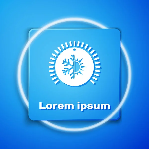 Біла піктограма термостата ізольована на синьому фоні. Контроль температури. Блакитна квадратна кнопка. Векторна ілюстрація — стоковий вектор