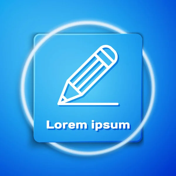 Білий олівець і лінійна ікона ізольовані на синьому тлі. Освітній знак. Малюнки та освітні інструменти. Символ шкільного офісу. Синя квадратна кнопка. Векторний приклад — стоковий вектор