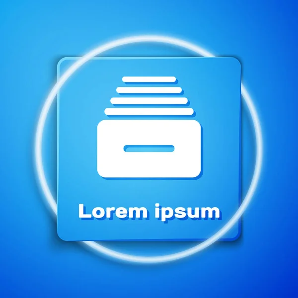 Біла кладка з іконою документів, ізольованою на синьому фоні. Архів картотеки. Кабінет міністрів. Меблі офісу. Синя квадратна кнопка. Векторний приклад — стоковий вектор
