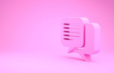Pembe Sohbet simgesi pembe arkaplanda izole edilmiş. Konuşma baloncukları sembolü. Minimalizm kavramı. 3d illüstrasyon 3d canlandırma