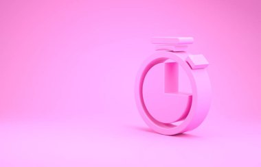 Pembe Kronometre simgesi pembe arkaplanda izole edilmiş. Zaman göstergesi. Minimalizm kavramı. 3d illüstrasyon 3d canlandırma