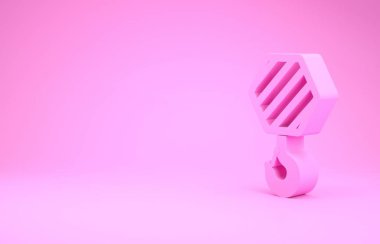 Pembe Endüstriyel Kanca ikonu pembe arka planda izole edilmiş. Turna kancası ikonu. Minimalizm kavramı. 3d illüstrasyon 3d canlandırma