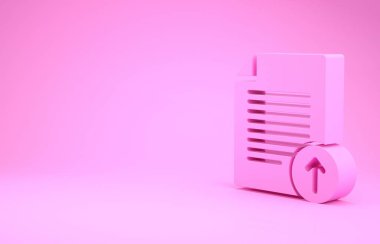 Pembe Gönderme dosya simgesi pembe arkaplanda izole edildi. Dosya belgesi sembolü. Belge oku. Minimalizm kavramı. 3d illüstrasyon 3d canlandırma