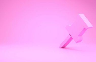 Pembe İtme simgesi pembe arkaplanda izole edilmiş. Raptiye işareti. Minimalizm kavramı. 3d illüstrasyon 3d canlandırma