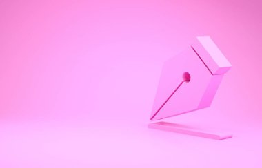 Pembe Çeşme kalem ucu simgesi pembe arkaplanda izole edilmiş. Kalem aleti işareti. Minimalizm kavramı. 3d illüstrasyon 3B canlandırma