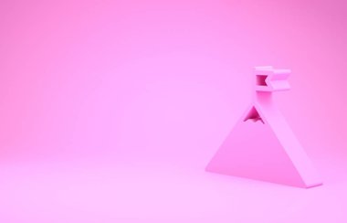 Pembe Dağlar ve pembe arka planda izole edilmiş üstteki ikon bayrak. Zaferin ya da başarının sembolü. Minimalizm kavramı. 3d illüstrasyon 3d canlandırma