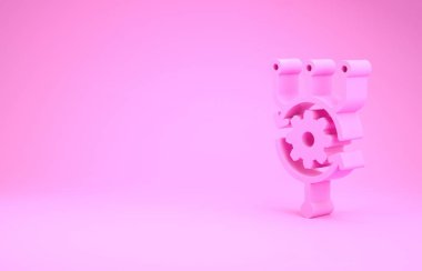 Pembe Algoritma simgesi pembe arkaplanda izole edilmiş. Yapay Zeka koleksiyonundan algoritma sembolü tasarımı. Minimalizm kavramı. 3d illüstrasyon 3d canlandırma