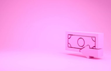 Pembe Cash arka planda izole edilmiş bir simge. Finansal hizmetler, para iadesi yatırım, tasarruf hesabı, döviz kuru. Minimalizm kavramı. 3d illüstrasyon 3d canlandırma