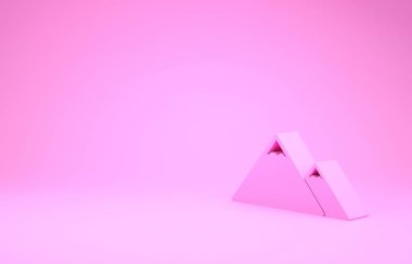 Pembe Dağlar ikonu pembe arka planda izole edilmiş. Zaferin ya da başarının sembolü. Minimalizm kavramı. 3d illüstrasyon 3d canlandırma