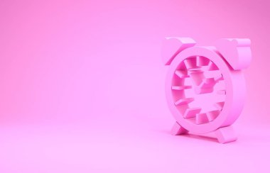 Pembe Alarm saat simgesi pembe arkaplanda izole edildi. Uyan, kalk konsepti. Zaman işareti. Minimalizm kavramı. 3d illüstrasyon 3B canlandırma