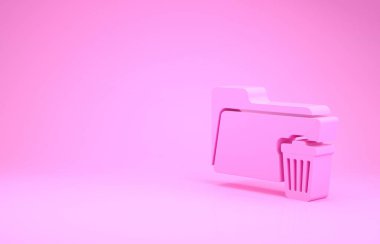 Pembe Silme dizin simgesi pembe arkaplanda izole edildi. Geri dönüşüm kutusu olan klasör. Dizini sil ya da hata yap. Bilgisayar bilgi dizinini kapat. Minimalizm kavramı. 3d illüstrasyon 3d canlandırma