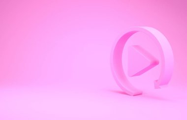 Pembe Video çalma düğmesi, pembe arkaplanda izole edilmiş basit bir yeniden oynatma simgesi gibi. Minimalizm kavramı. 3d illüstrasyon 3d canlandırma