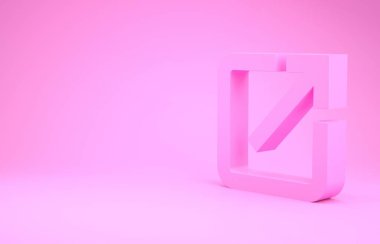 Pembe arkaplanda izole edilmiş yeni pencere simgesinde açık. Başka bir sekme düğmesi işareti aç. Tarayıcı çerçeve sembolü. Dış bağlantı işareti. Minimalizm kavramı. 3d illüstrasyon 3d canlandırma