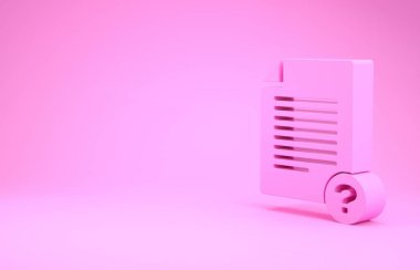 Pembe arka planda izole edilmiş bilinmeyen belge simgesi. Soru işareti olan dosya. Raporu, servisi ve küresel arama işaretini beklet. Minimalizm kavramı. 3d illüstrasyon 3d canlandırma