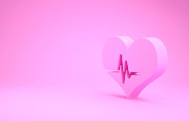 Pembe Kalp atış simgesi pembe arka planda izole edildi. Kalp atışı işareti. Kalp atışı ikonu. Kardiyogram simgesi. Minimalizm kavramı. 3d illüstrasyon 3d canlandırma