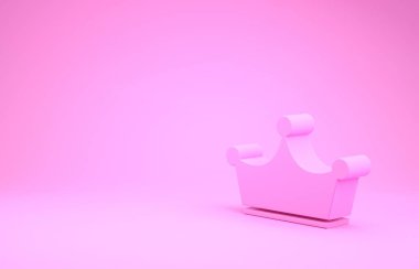 Pembe Crown simgesi pembe arka planda izole edilmiş. Minimalizm kavramı. 3d illüstrasyon 3d canlandırma