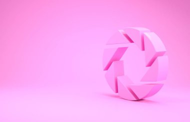 Pembe Kamera deklanşör simgesi pembe arkaplanda izole edildi. Minimalizm kavramı. 3d illüstrasyon 3d canlandırma