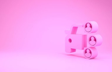 Pembe Araba paylaşımı, pembe arka planda izole edilmiş bir grup insan ikonu. Araba paylaşım tabelası. Nakliye hizmeti konsepti. Minimalizm kavramı. 3d illüstrasyon 3d canlandırma