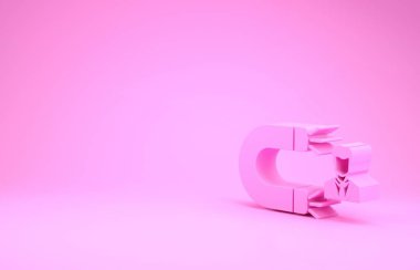 Pembe Müşteri, pembe arka planda izole edilmiş ikonu çekiyor. Müşteri alımı, destek ve hizmet. Müşteri mıknatısla çekiyor. Minimalizm kavramı. 3d illüstrasyon 3d canlandırma