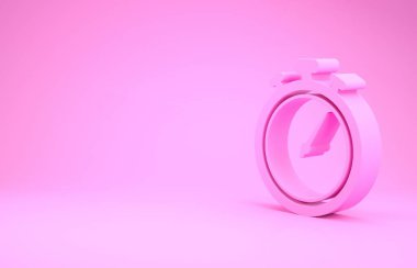 Pembe Kronometre simgesi pembe arkaplanda izole edilmiş. Zaman göstergesi. Kronometre işareti. Minimalizm kavramı. 3d illüstrasyon 3B canlandırma