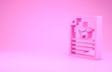 Pembe arka planda kedi ya da köpek ikonu olan seyahat sertifikası. Evcil hayvan için belge. Minimalizm kavramı. 3d illüstrasyon 3d canlandırma